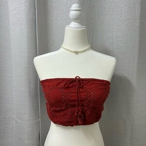 Forever 21 Women’s Red / Orange Strapless Tube Top Size Medium Boho Coquette Y2K